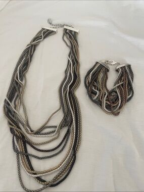 Nicole Miller Multi-Tone Layered Chain Necklace and Bracelet Set